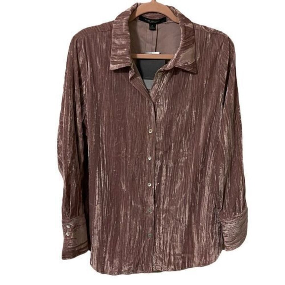 NWT Marc New York Crinkled Velvet Fabric Collared‎ Button Up Shirt in Mauve Pink